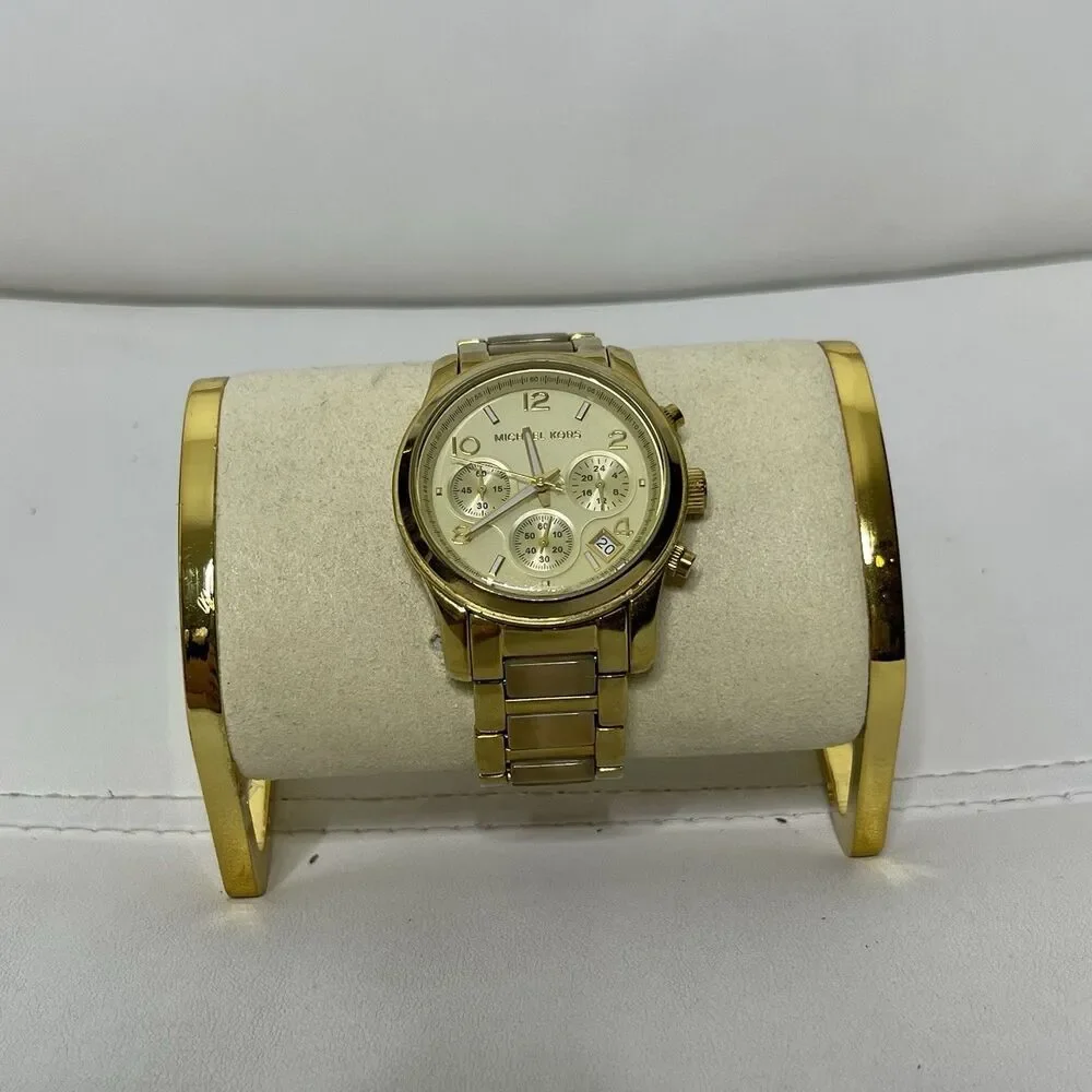 Michael Kors Watch Gold Tortoise Band Chronograph MK5660 Runway Dial Quartz WORK